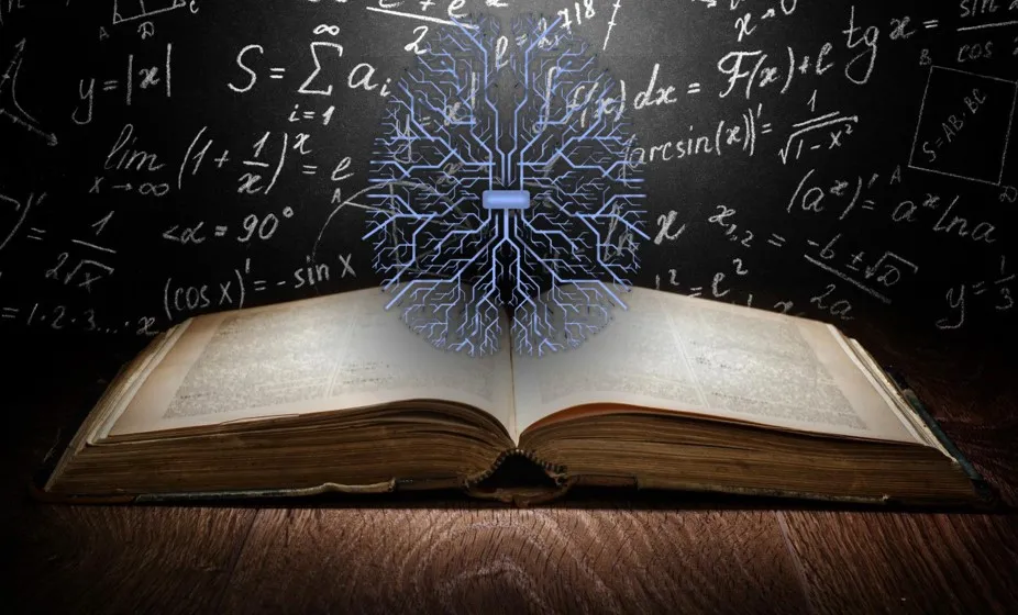 brain suspended over a book