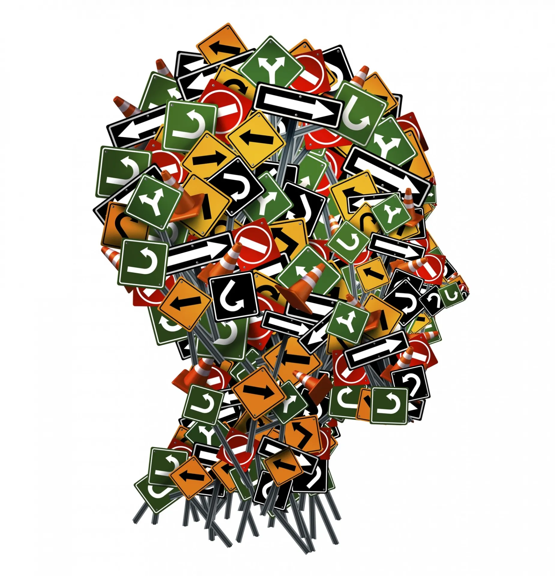 human face made up of traffic signs