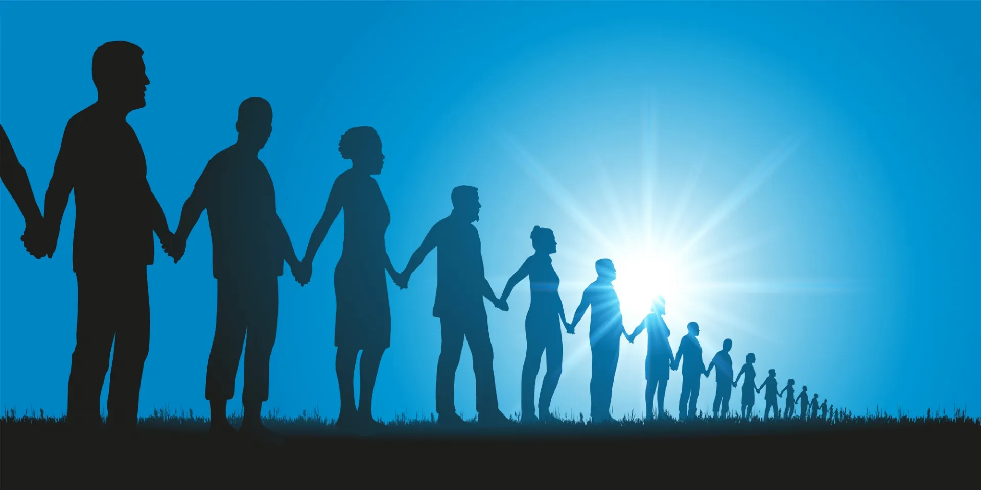people standing in a line and holding hands